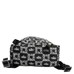 Black White Crown Printed Nylon School Backpack Bag