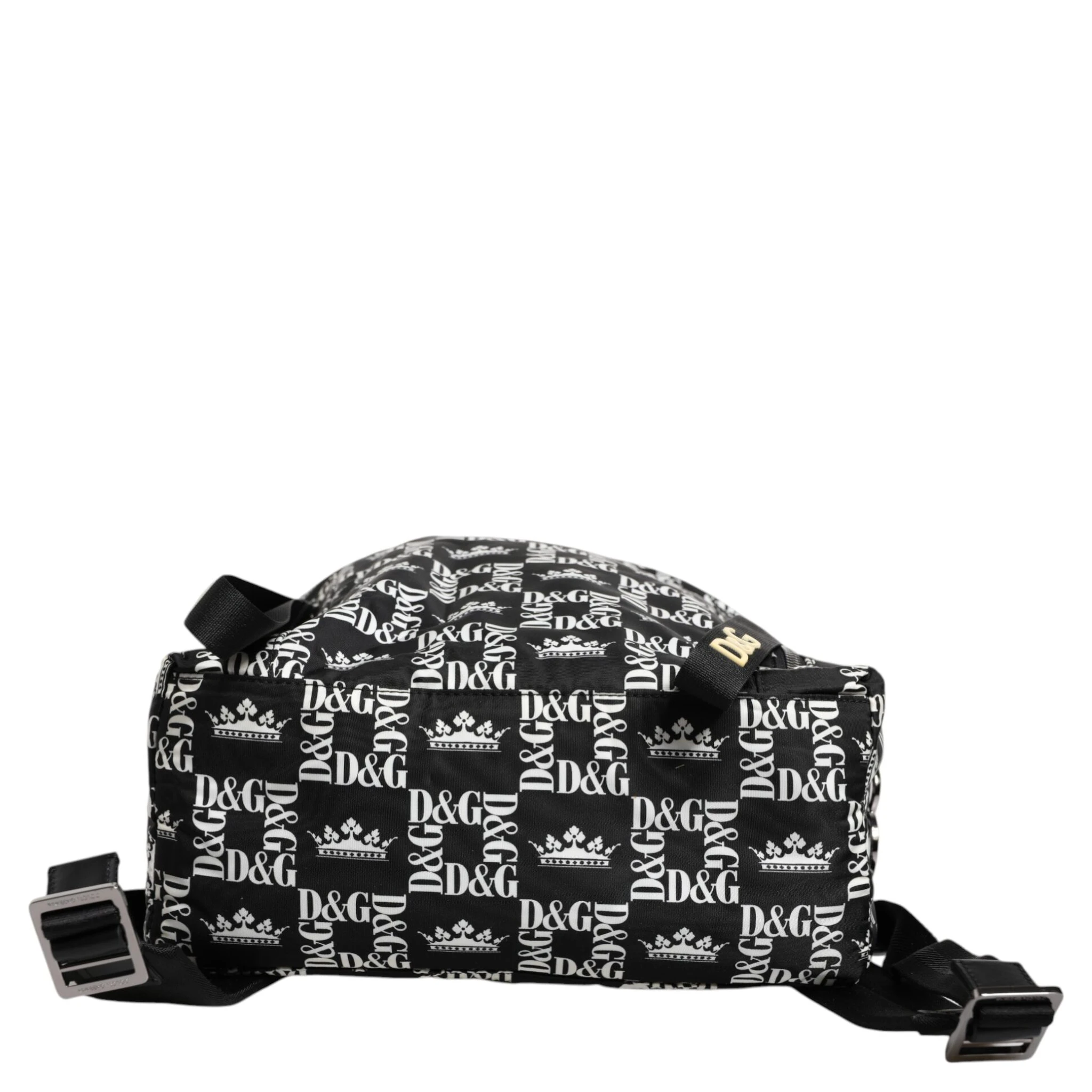Black White Crown Printed Nylon School Backpack Bag