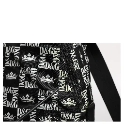 Black White Crown Printed Nylon School Backpack Bag