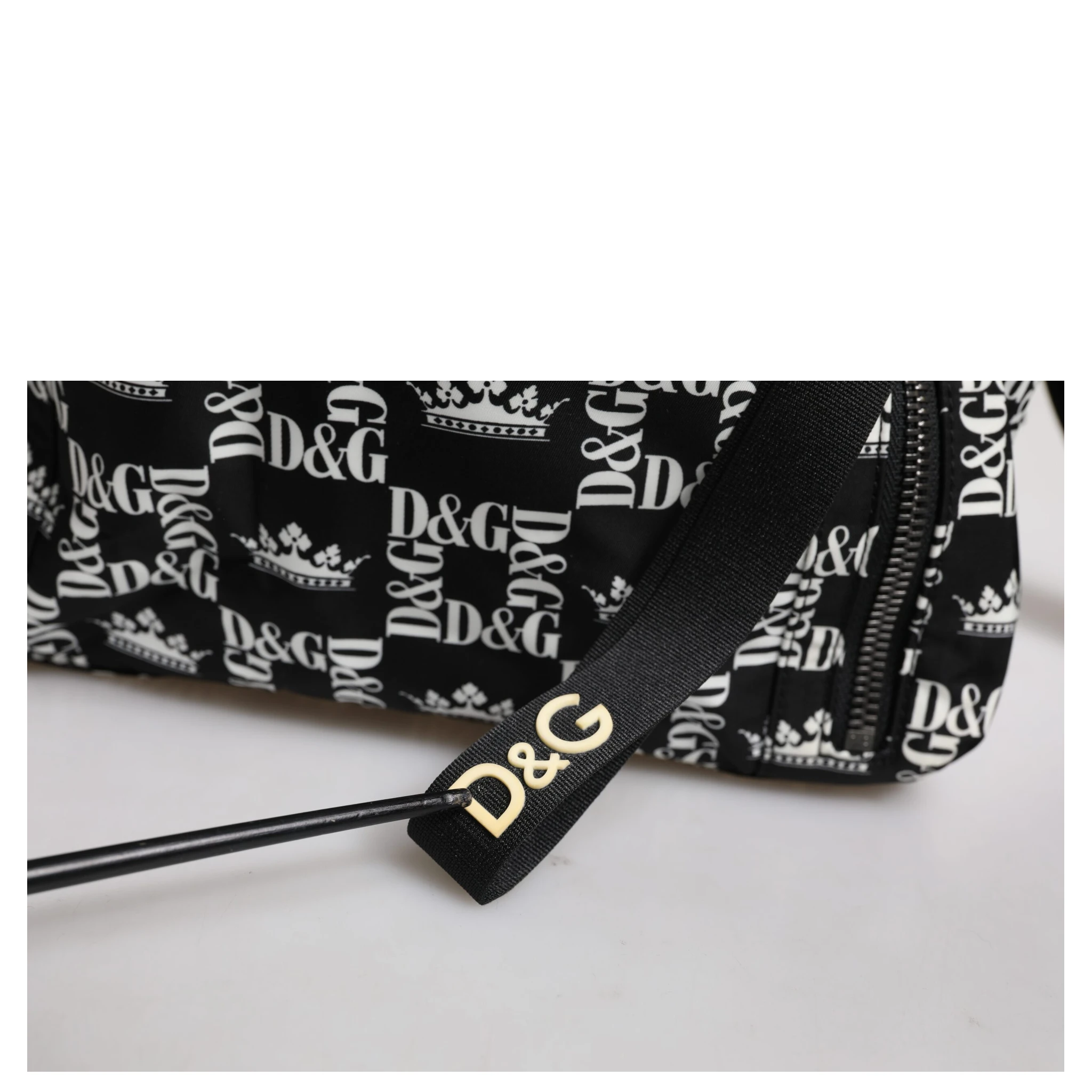 Black White Crown Printed Nylon School Backpack Bag