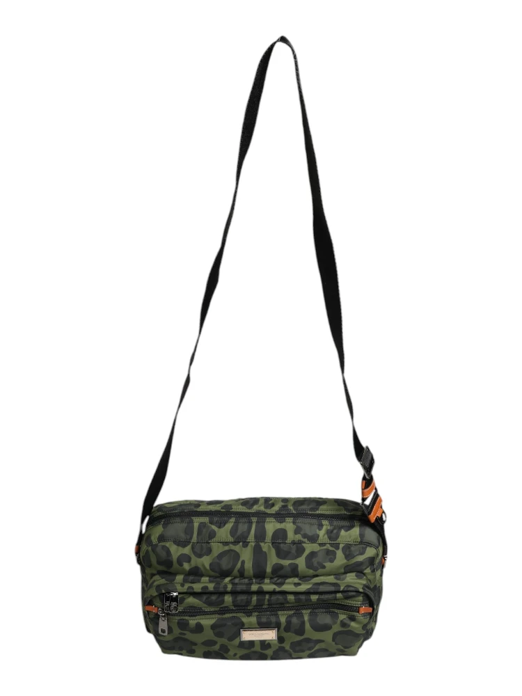 Green Polyester Leopard Print Shell Messenger Bag