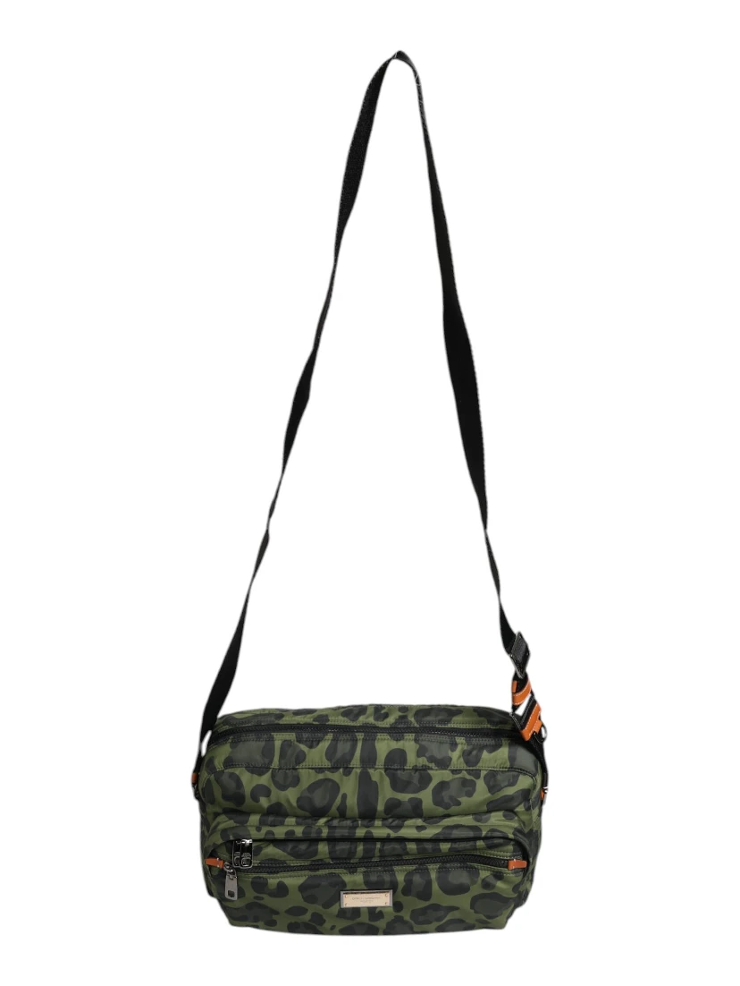 Green Polyester Leopard Print Shell Messenger Bag