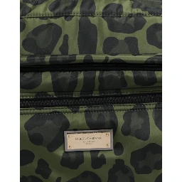 Green Polyester Leopard Print Shell Messenger Bag