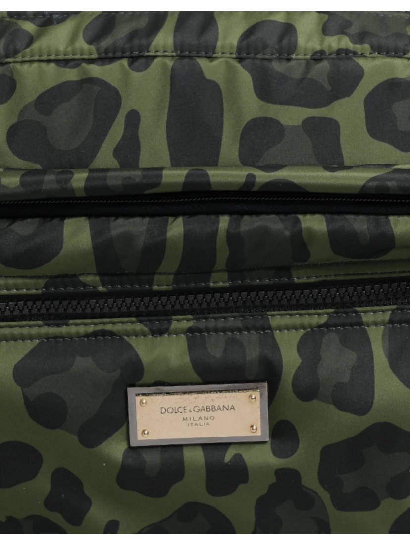 Green Polyester Leopard Print Shell Messenger Bag