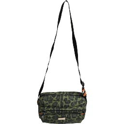 Green Polyester Leopard Print Shell Messenger Bag