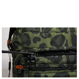 Green Polyester Leopard Print Shell Messenger Bag