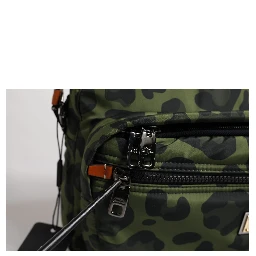 Green Polyester Leopard Print Shell Messenger Bag