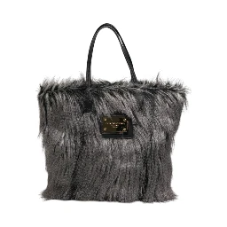 Black Oversize Faux Fur Shopping Tote Bag