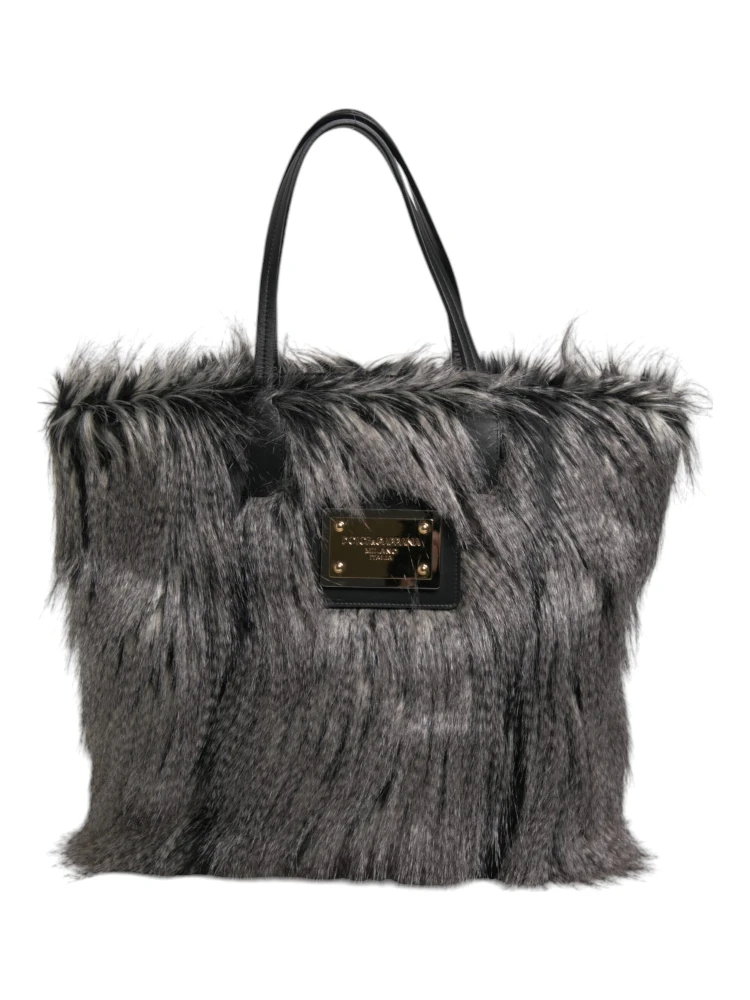 Black Oversize Faux Fur Shopping Tote Bag alternative