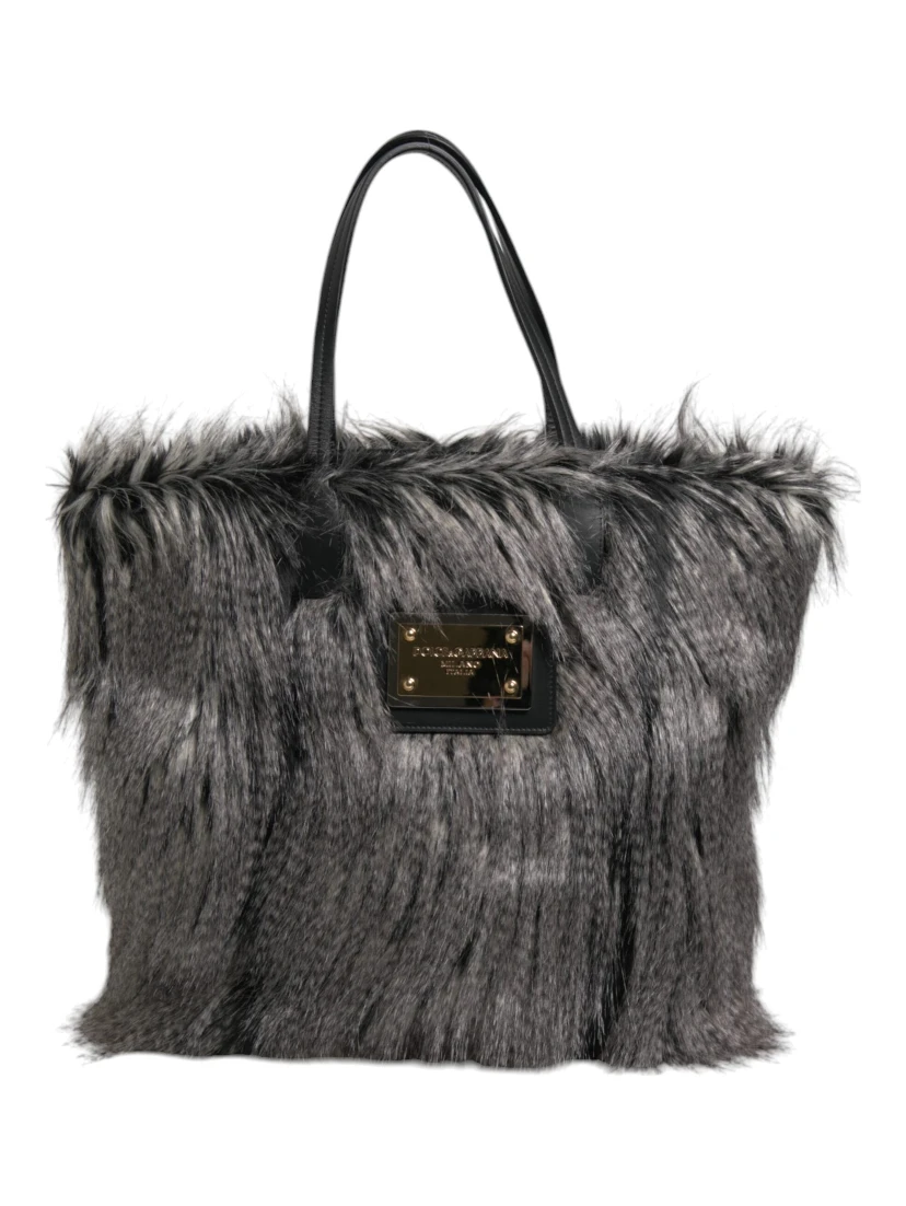 Black Oversize Faux Fur Shopping Tote Bag