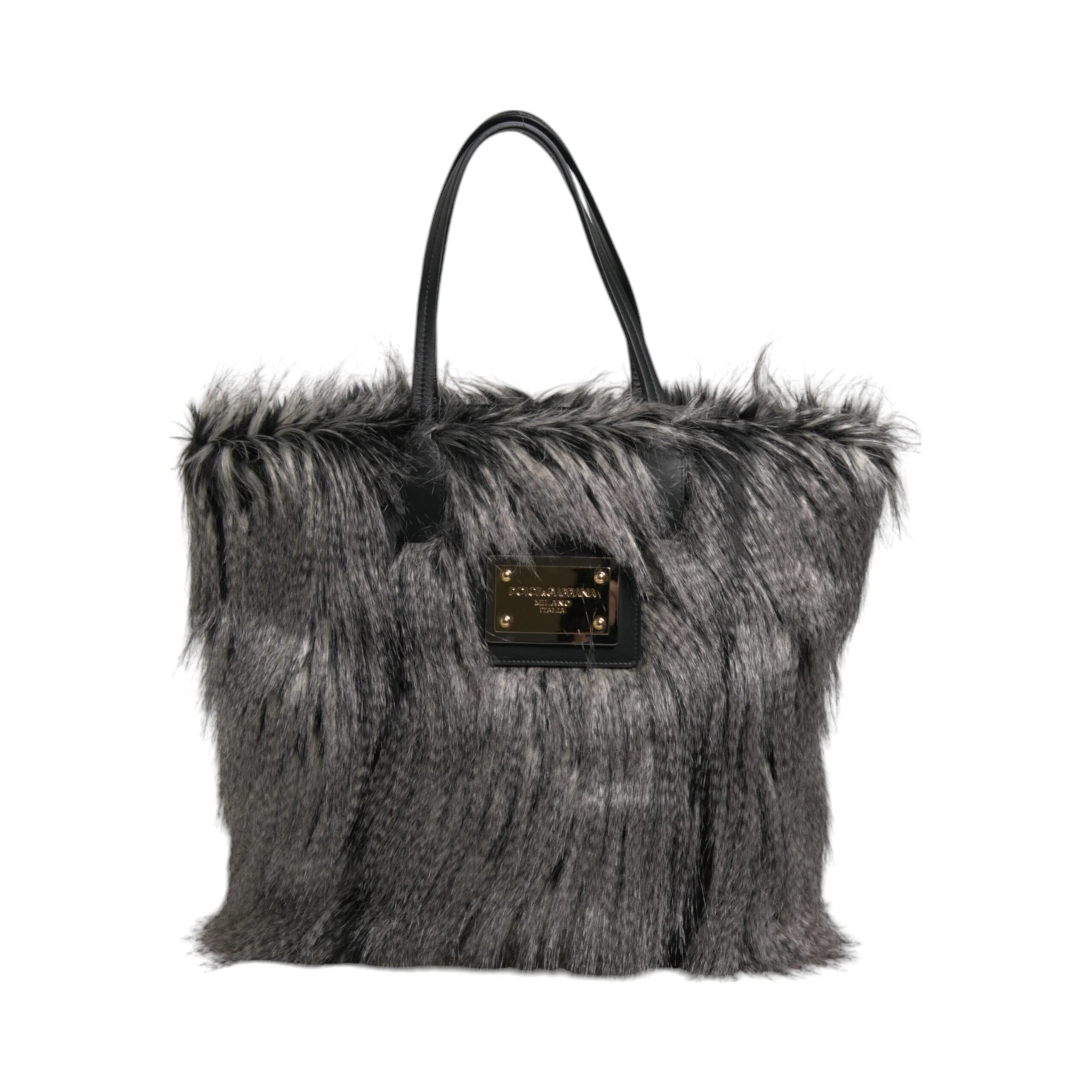 Black Oversize Faux Fur Shopping Tote Bag
