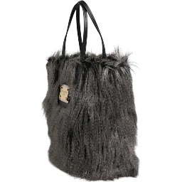 Black Oversize Faux Fur Shopping Tote Bag