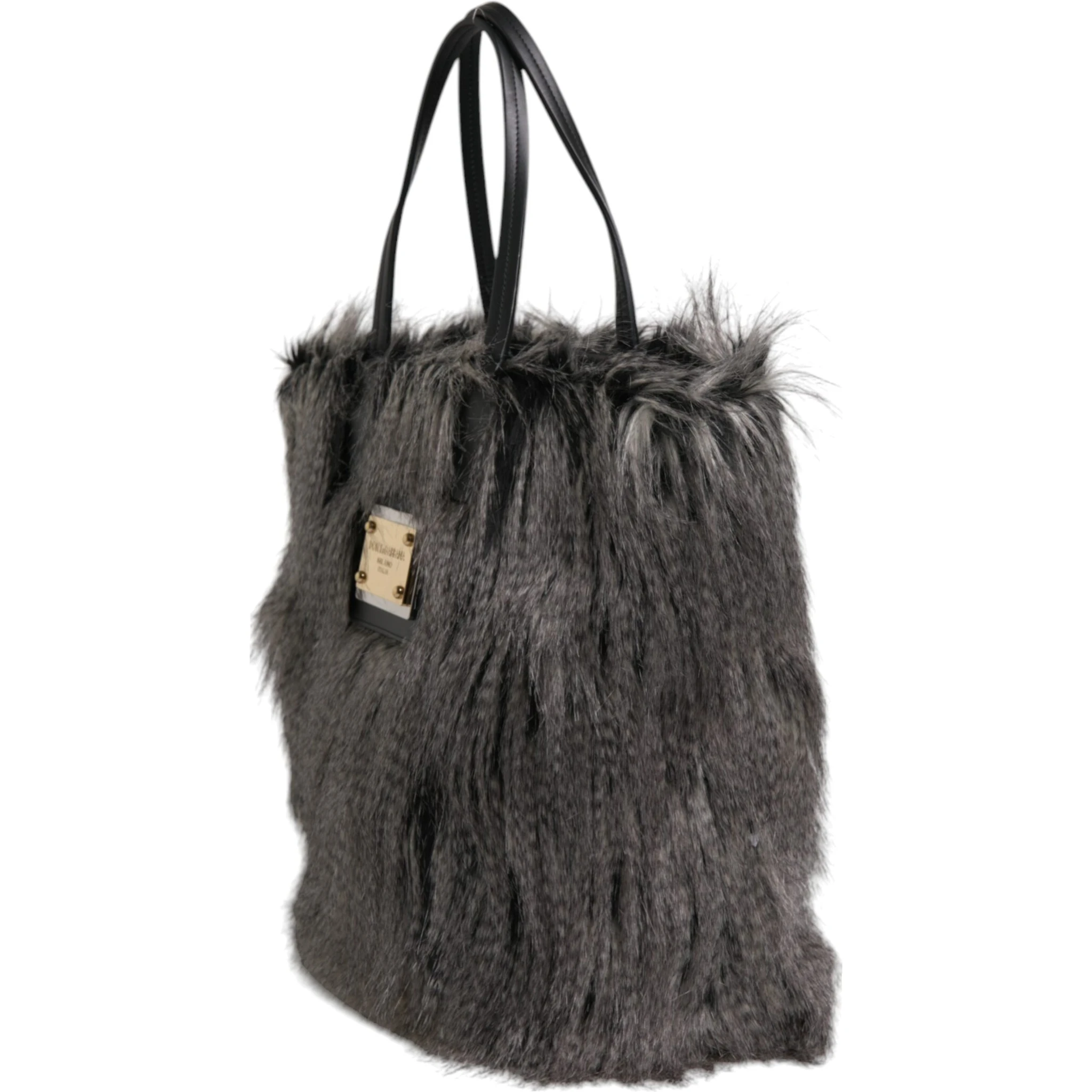 Black Oversize Faux Fur Shopping Tote Bag