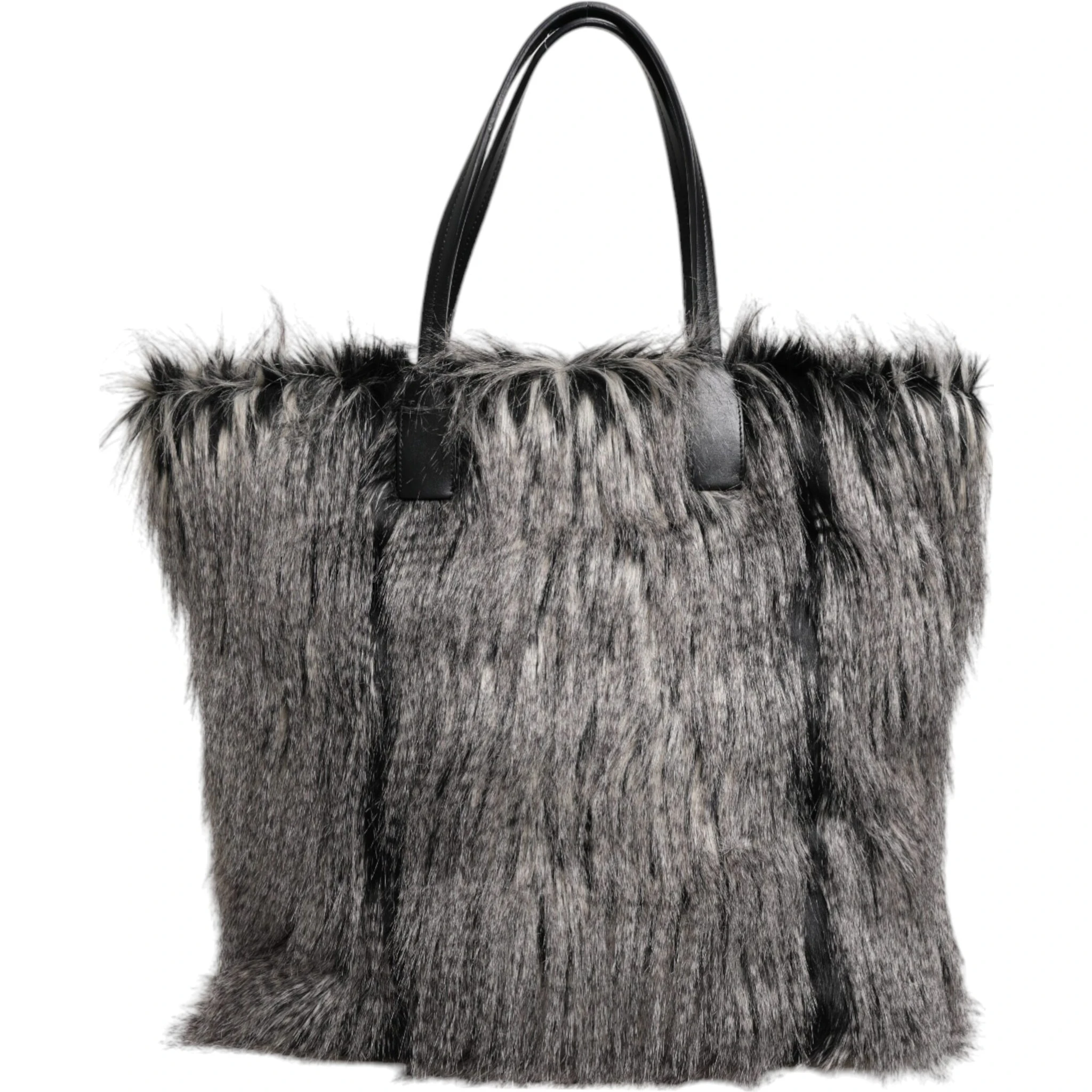 Black Oversize Faux Fur Shopping Tote Bag