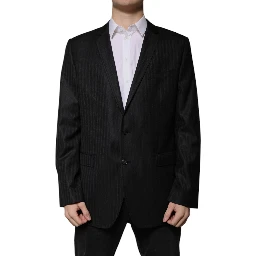 Black Stripe Wool Single Breasted Blazer