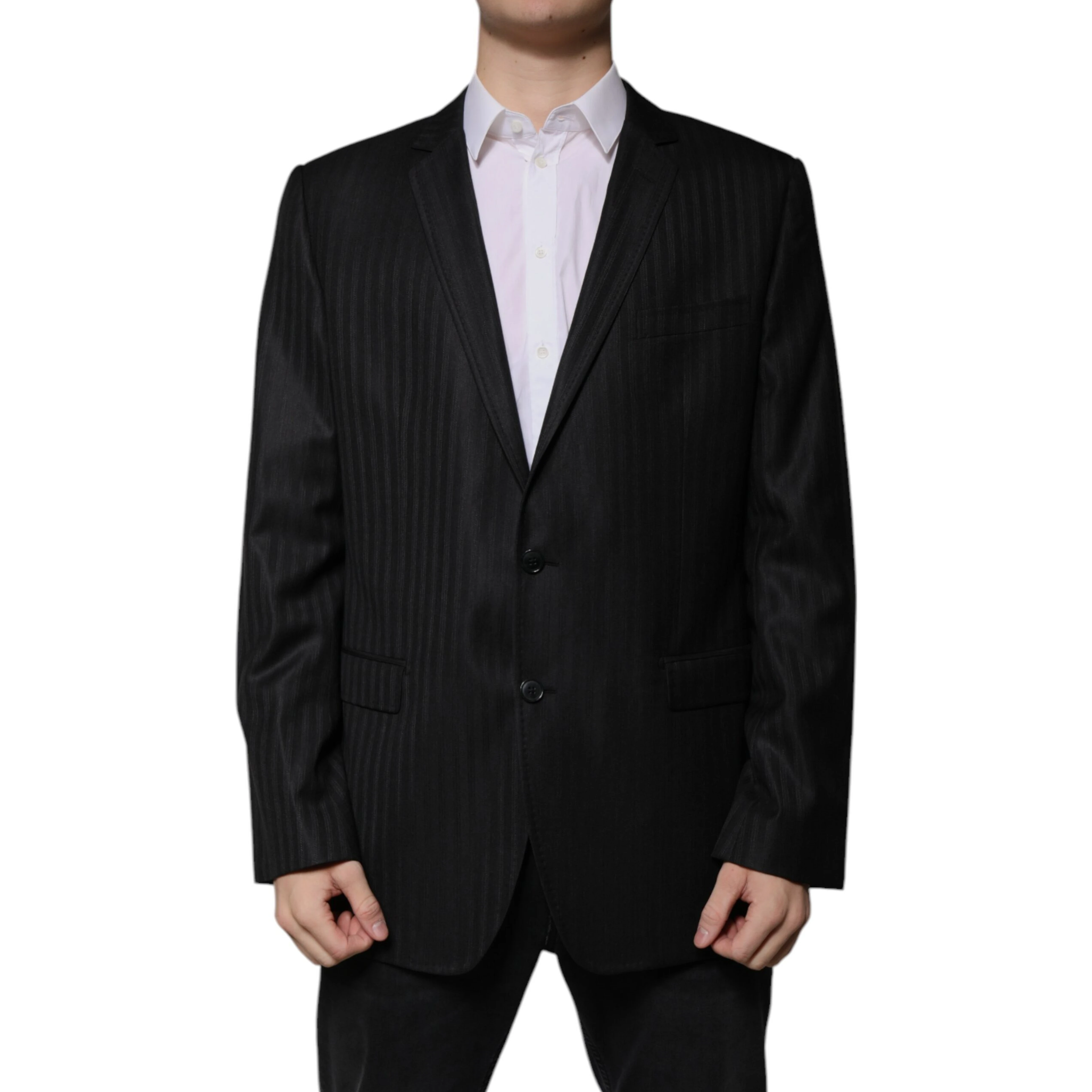 Black Stripe Wool Single Breasted Blazer