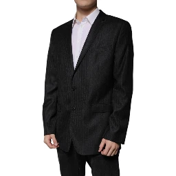 Black Stripe Wool Single Breasted Blazer