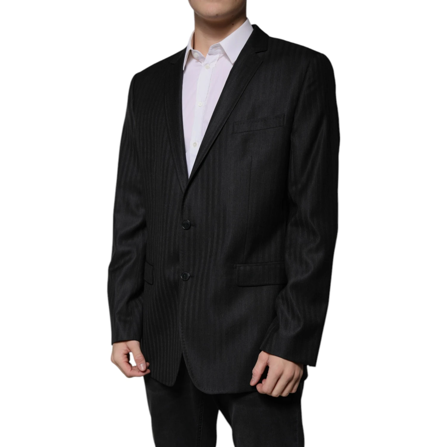 Black Stripe Wool Single Breasted Blazer