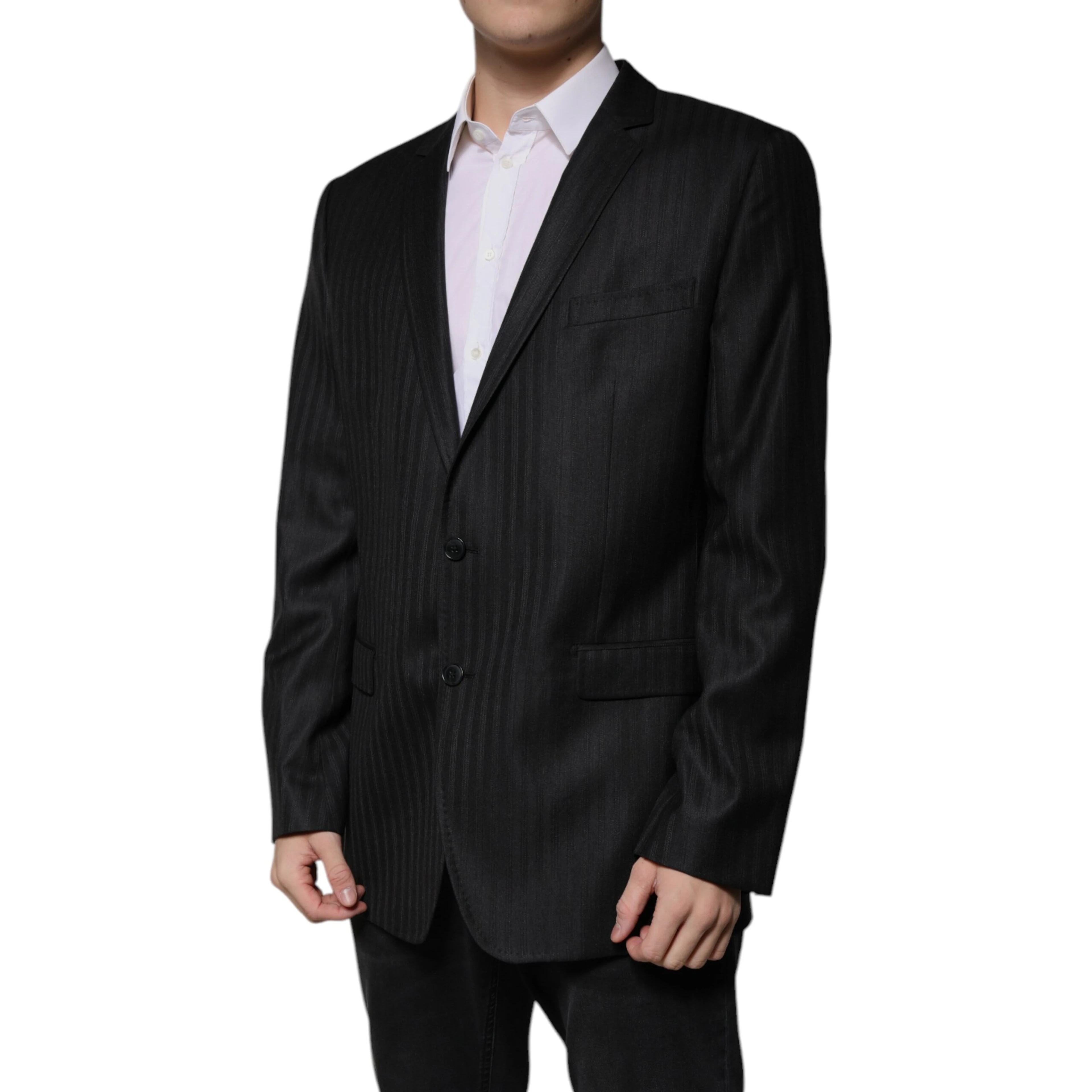 Black Stripe Wool Single Breasted Blazer