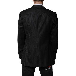 Black Stripe Wool Single Breasted Blazer