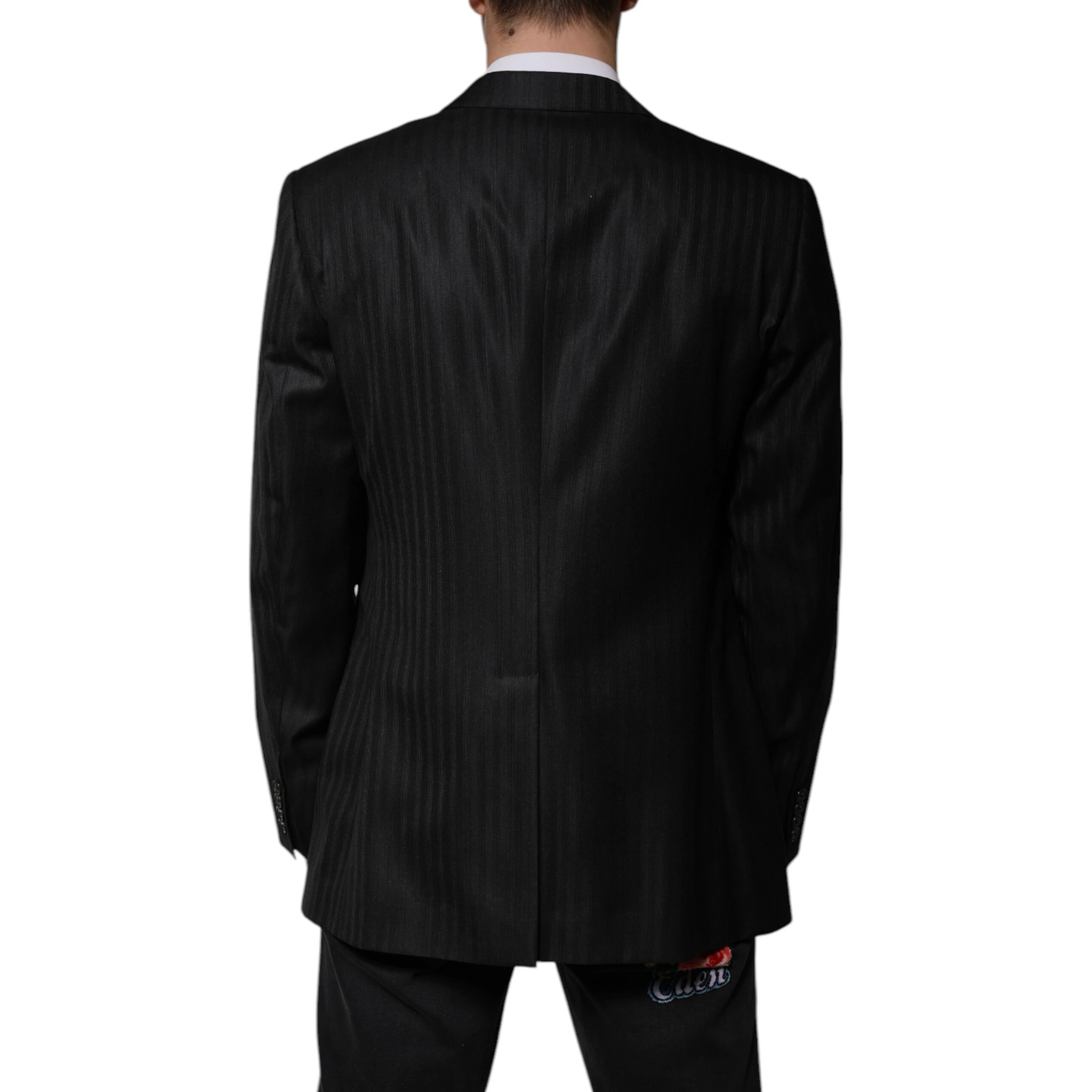 Black Stripe Wool Single Breasted Blazer