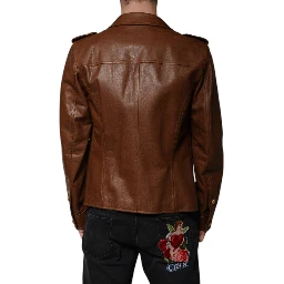 Brown Calfskin Leather Button Down Jacket