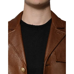 Brown Calfskin Leather Button Down Jacket