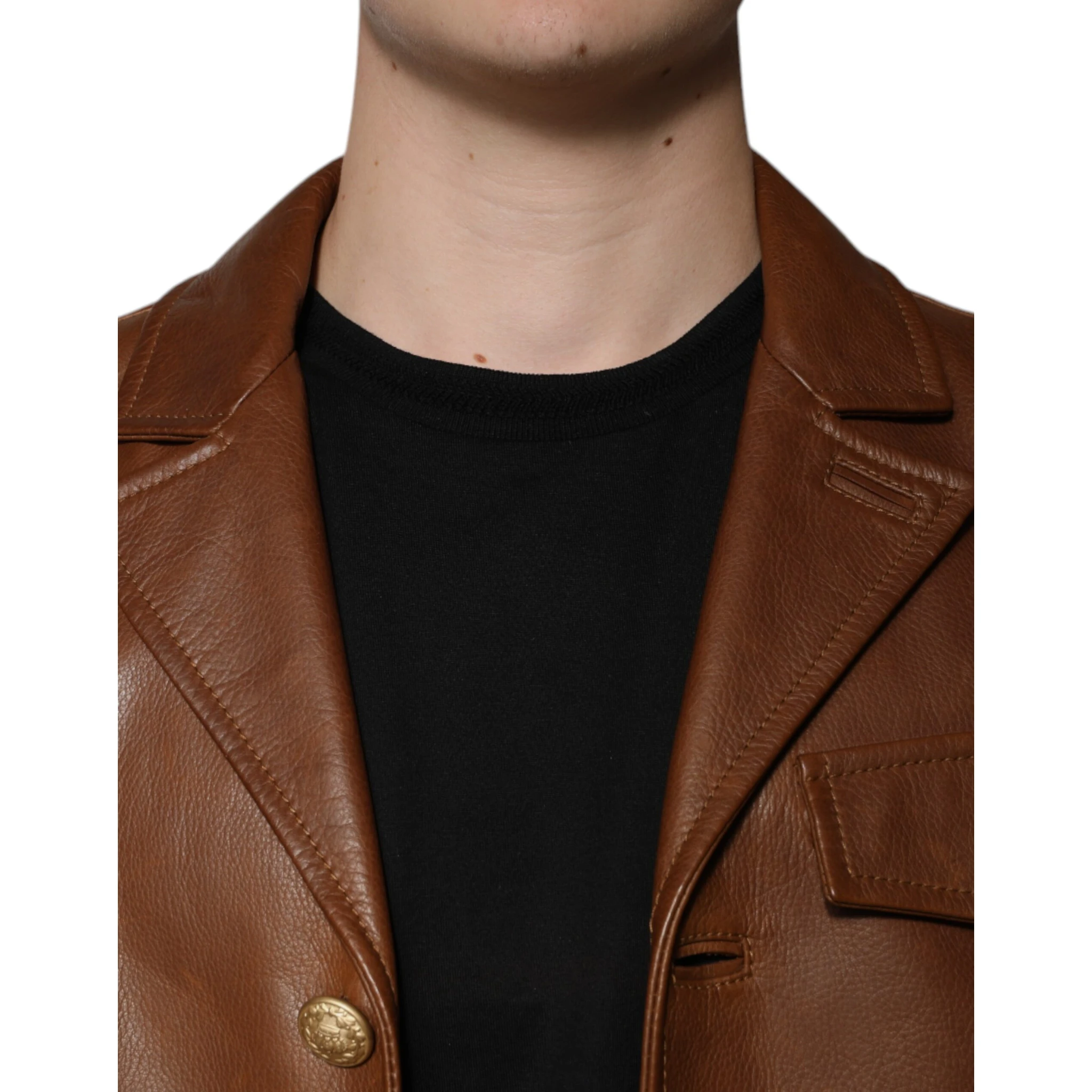 Brown Calfskin Leather Button Down Jacket