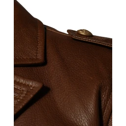Brown Calfskin Leather Button Down Jacket