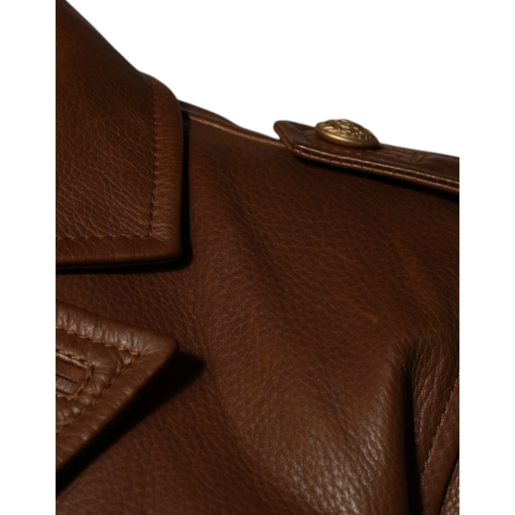 Brown Calfskin Leather Button Down Jacket