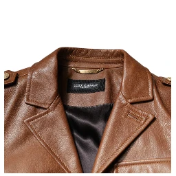 Brown Calfskin Leather Button Down Jacket