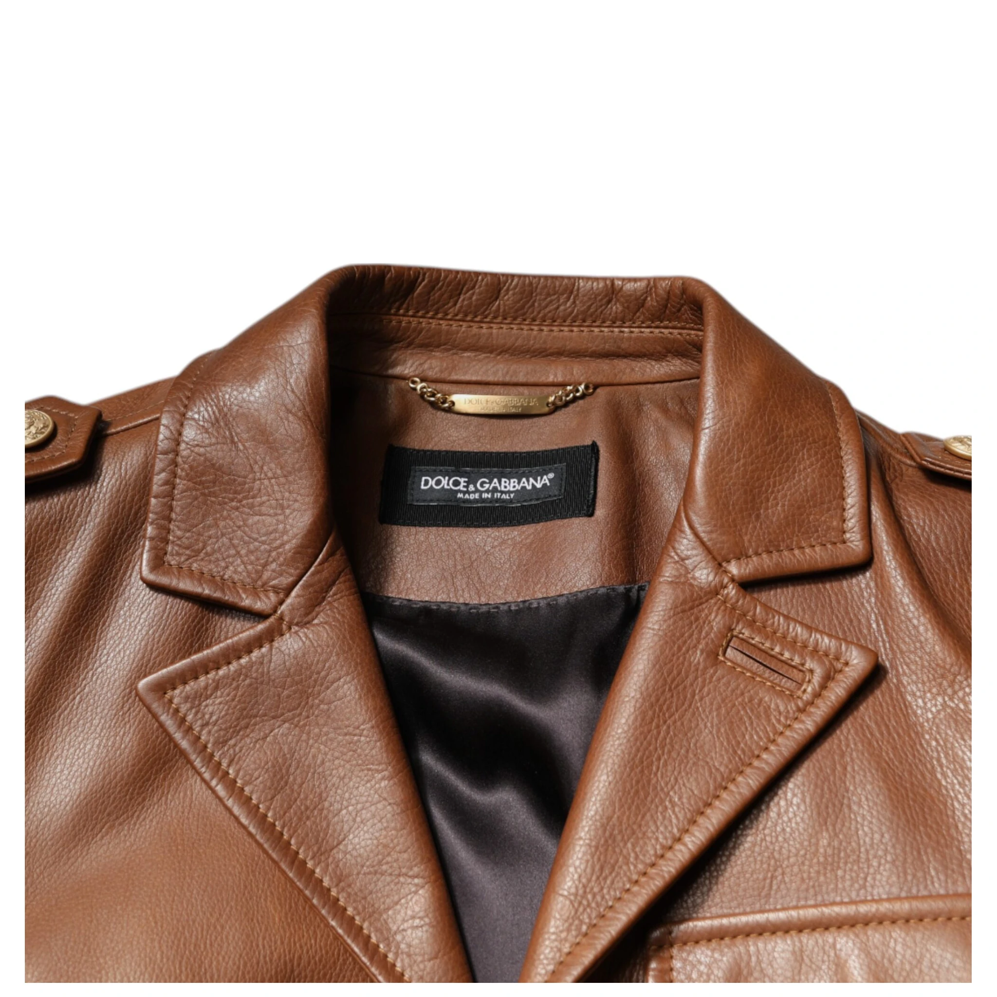 Brown Calfskin Leather Button Down Jacket