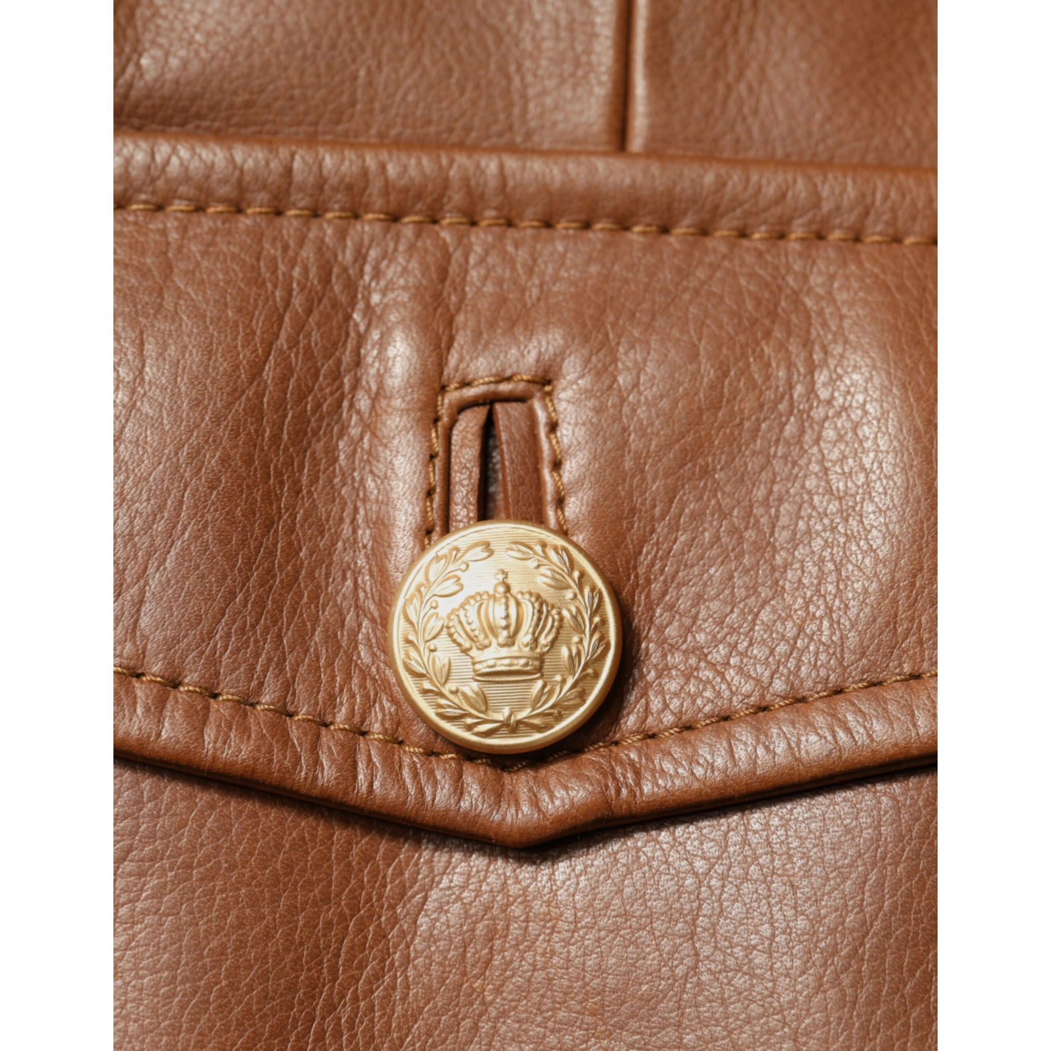 Brown Calfskin Leather Button Down Jacket