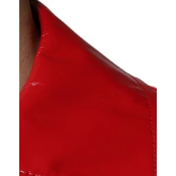Red Polyester Button Down Collared Jacket