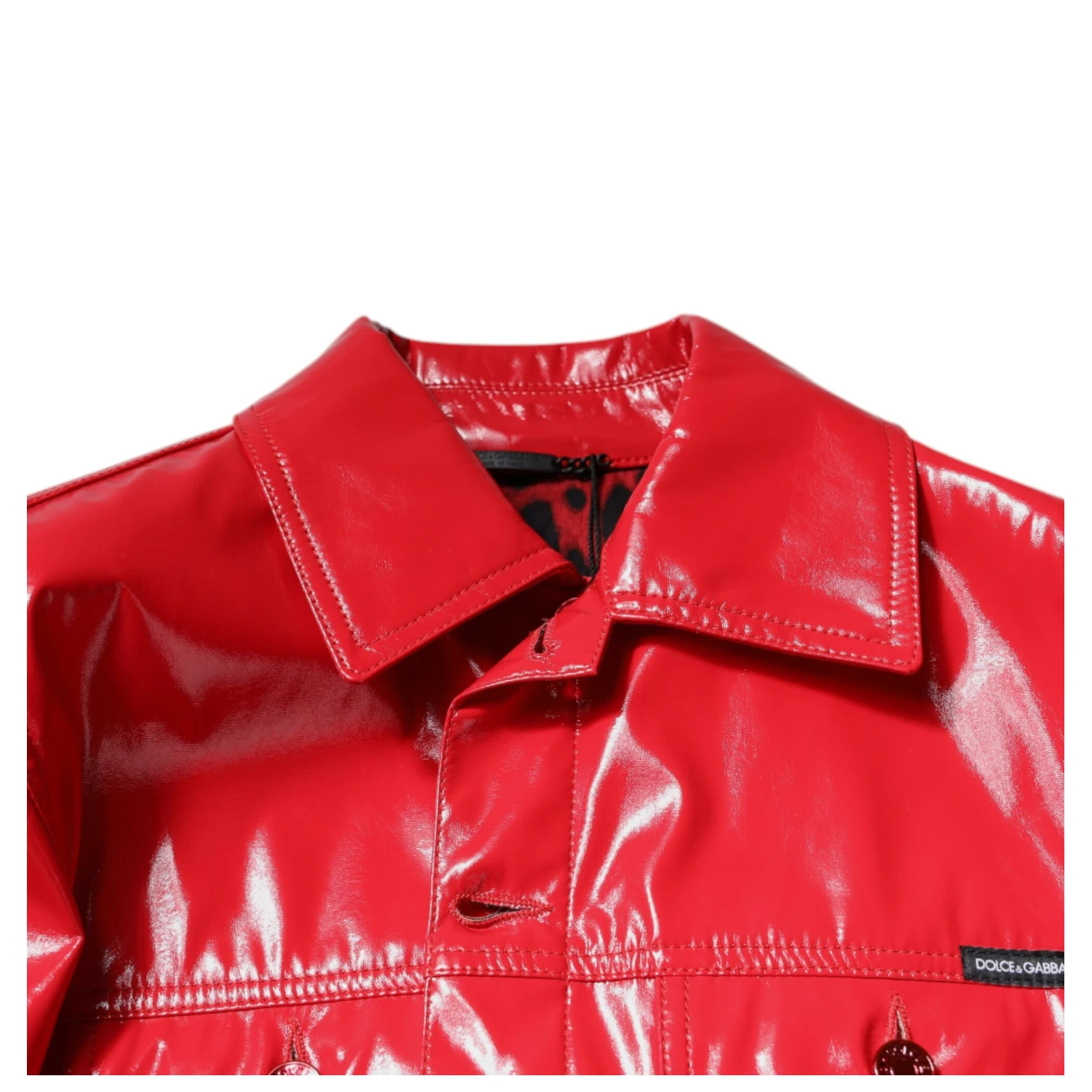 Red Polyester Button Down Collared Jacket
