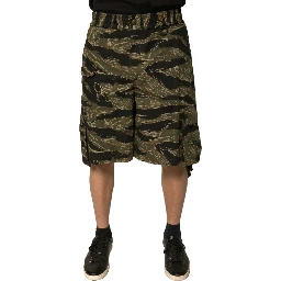 Black Gold Patterned Cotton Bermuda Shorts