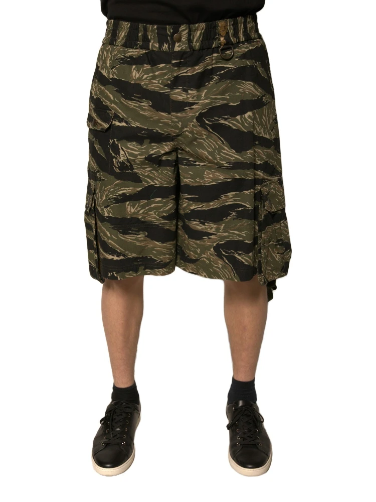 Black Gold Patterned Cotton Bermuda Shorts