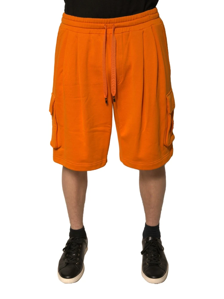 Orange Cotton Men Casual Cargo Bermuda Shorts
