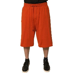 Orange Cotton Blend Men Bermuda Shorts