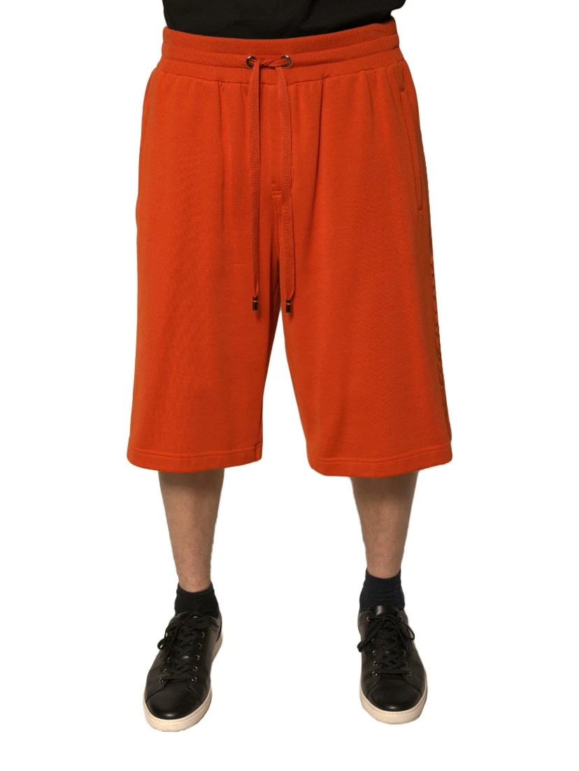 Orange Cotton Blend Men Bermuda Shorts