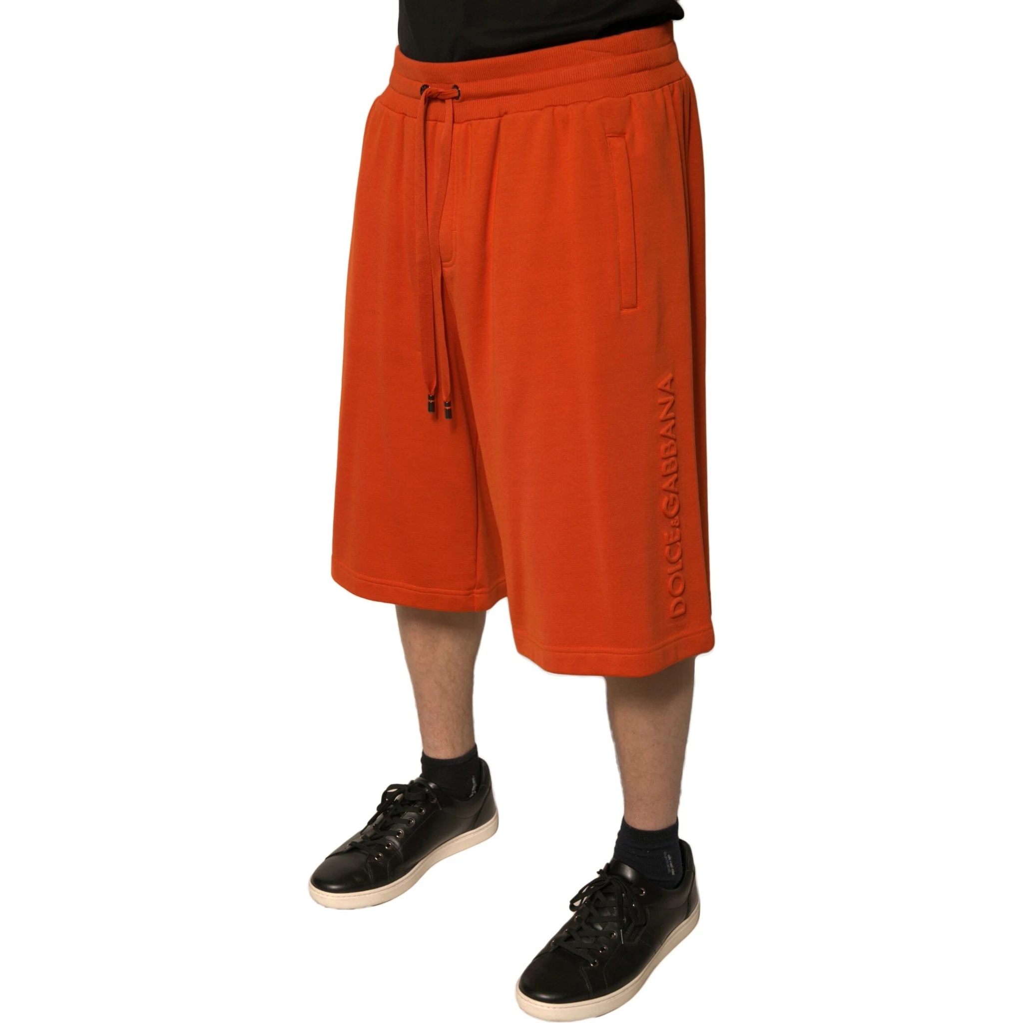 Orange Cotton Blend Men Bermuda Shorts