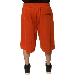 Orange Cotton Blend Men Bermuda Shorts