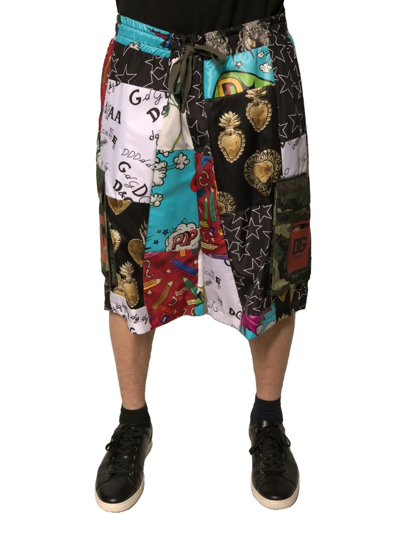 Multicolor Patchwork Cargo Bermuda Shorts