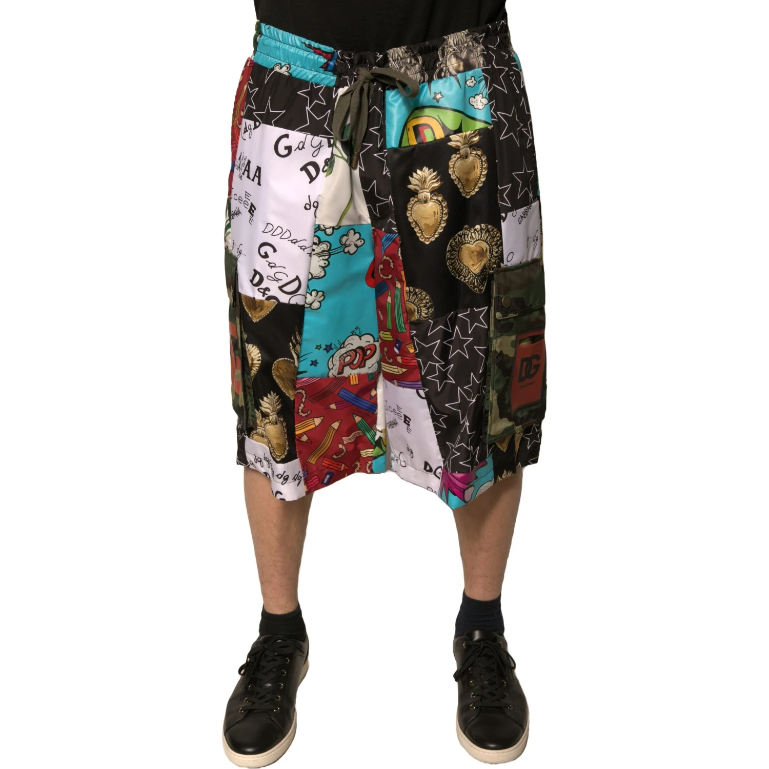 Multicolor Patchwork Cargo Bermuda Shorts