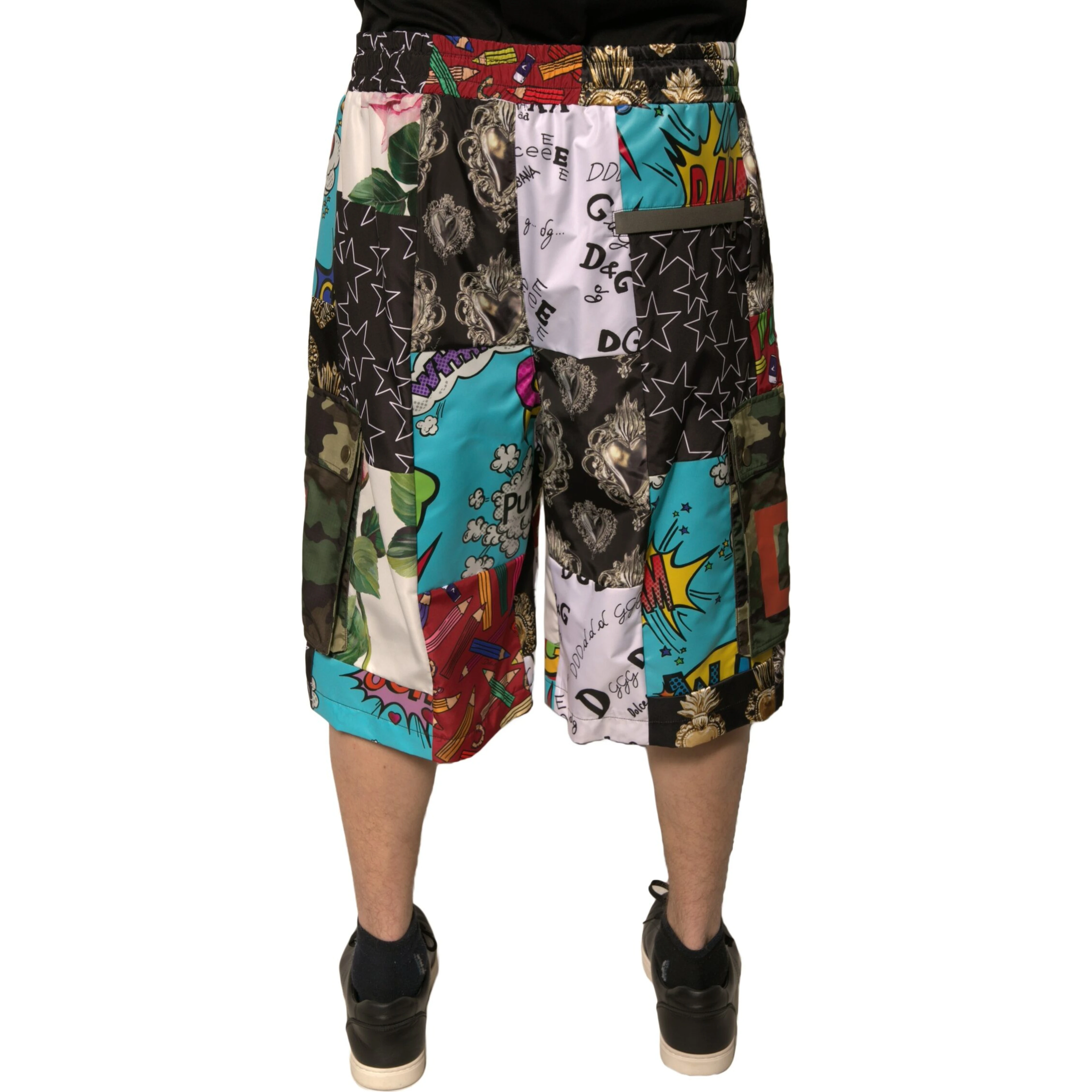 Multicolor Patchwork Cargo Bermuda Shorts
