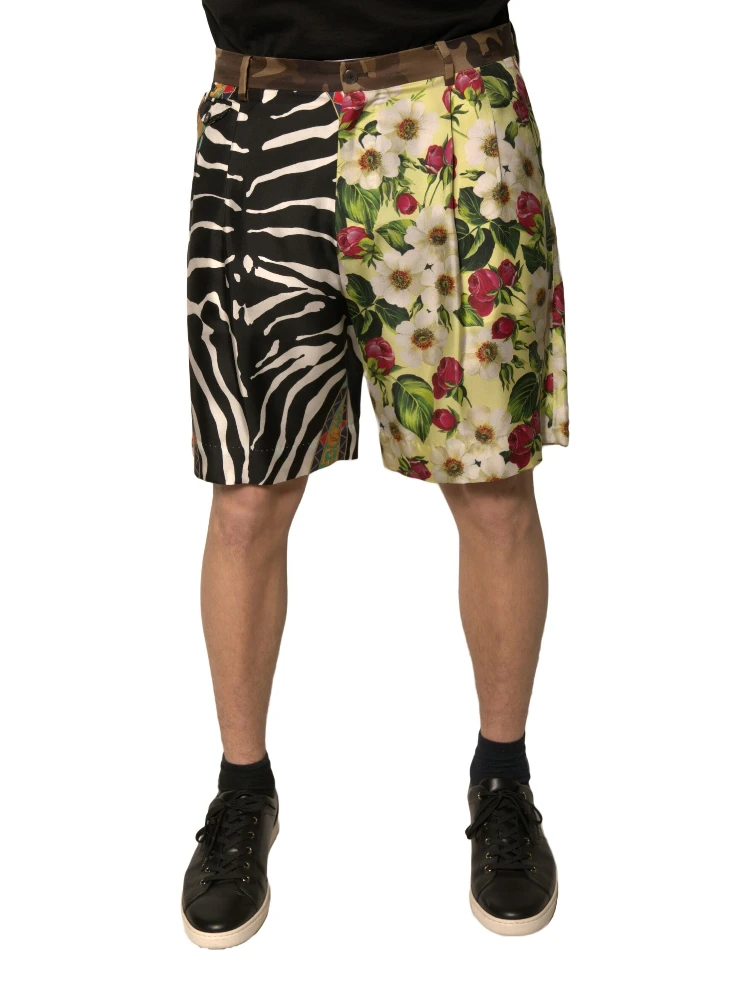 Multicolor Patchwork Silk Men Chino Shorts