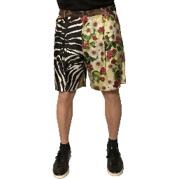 Multicolor Patchwork Silk Men Chino Shorts