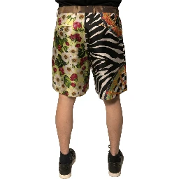 Multicolor Patchwork Silk Men Chino Shorts