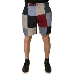 Multicolor Patchwork Linen Men Chino Shorts