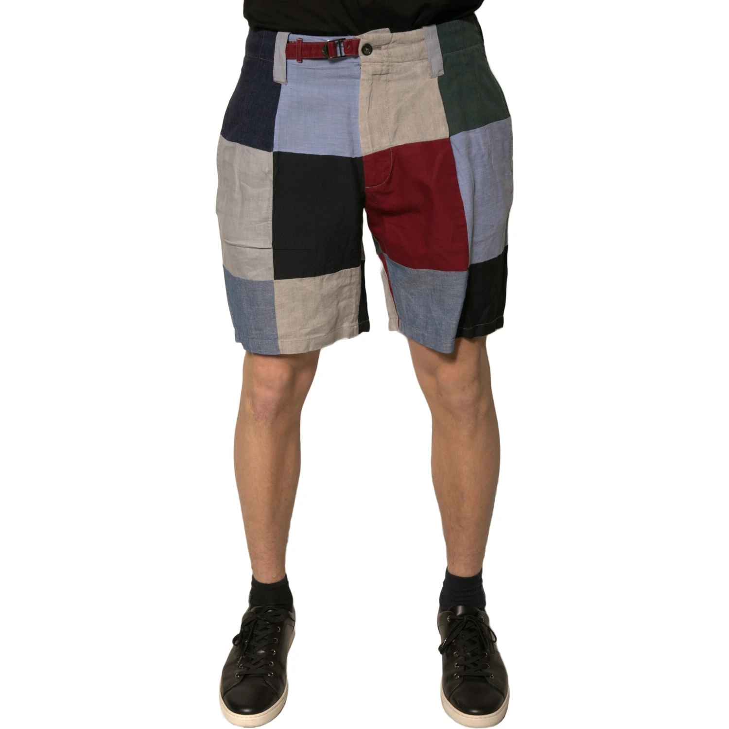 Multicolor Patchwork Linen Men Chino Shorts